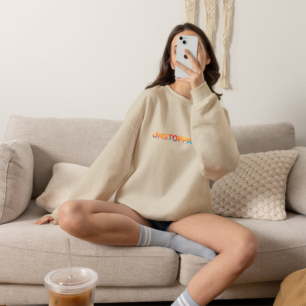 Unstoppable Crewneck Sweatshirt — Inspirational Rainbow Text Pullover