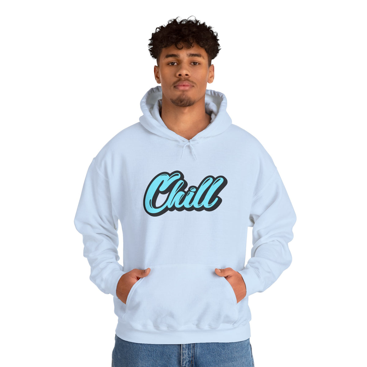Chill Script Hoodie — Retro Blue Chill Graphic Pullover