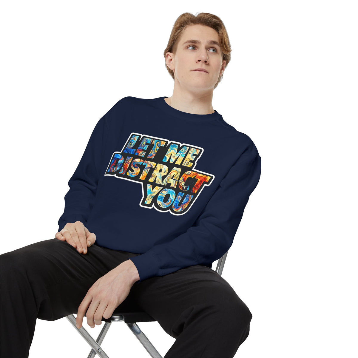 Let Me Distract You Sweatshirt — Colorful Retro Graphic Crewneck