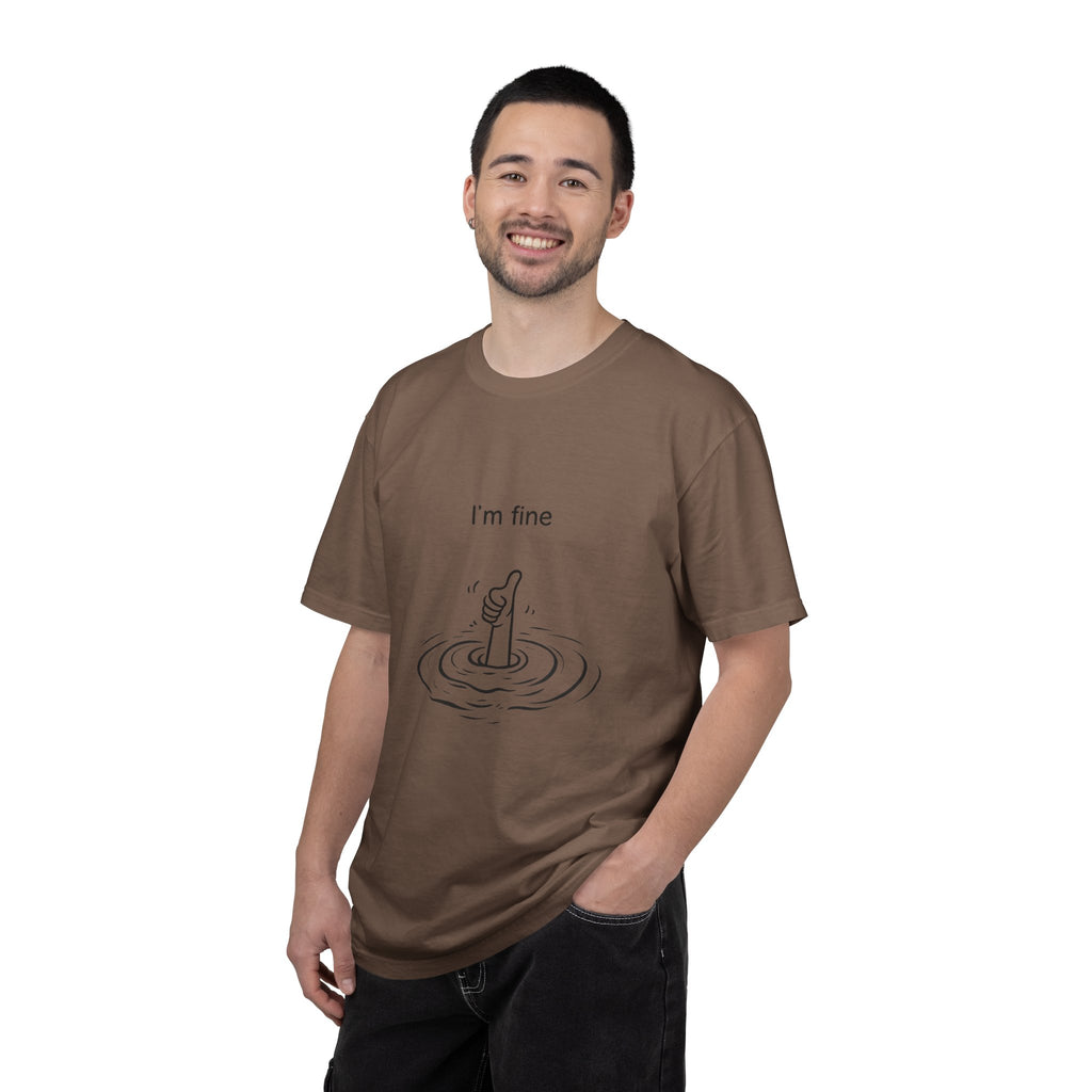 I’m Fine T-Shirt — Minimal Funny Tee with Thumbs-Up Drowning Illustration
