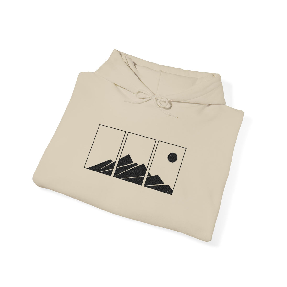 Mountain Triptych Hoodie — Minimalist Scenic Graphic Pullover Embroidered