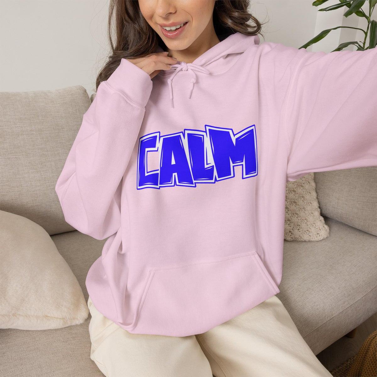 Calm Graphic Hoodie — Bold Blue Streetwear Pullover