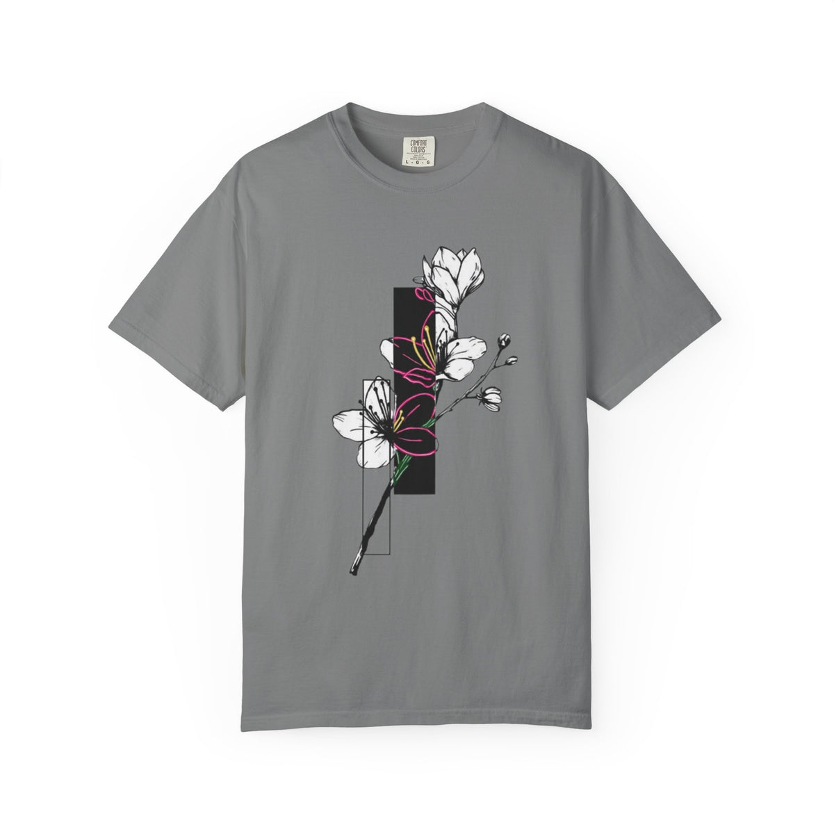 Floral Minimalist T-Shirt — Black Bar Magnolia Graphic