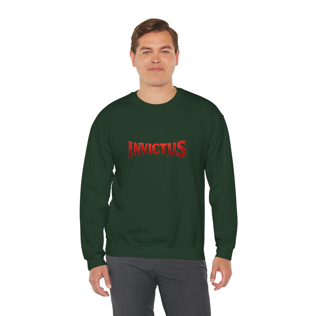 Invictus Crewneck Sweatshirt — Bold Red Script Pullover