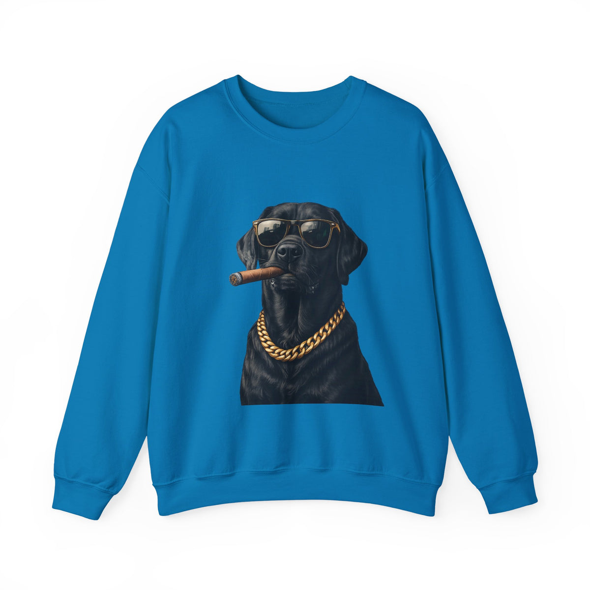 Cool Black Lab Crewneck Sweatshirt — Dog with Cigar & Gold Chain Graphic