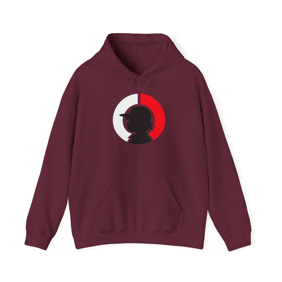 Detective Silhouette Hoodie – Minimal Red Moon Mystery Graphic