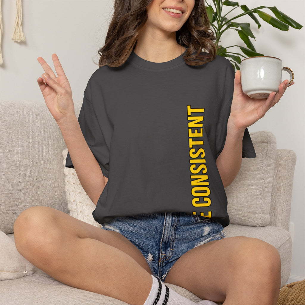 Be Consistent Vertical Graphic T-Shirt — Motivational Fitness Tee