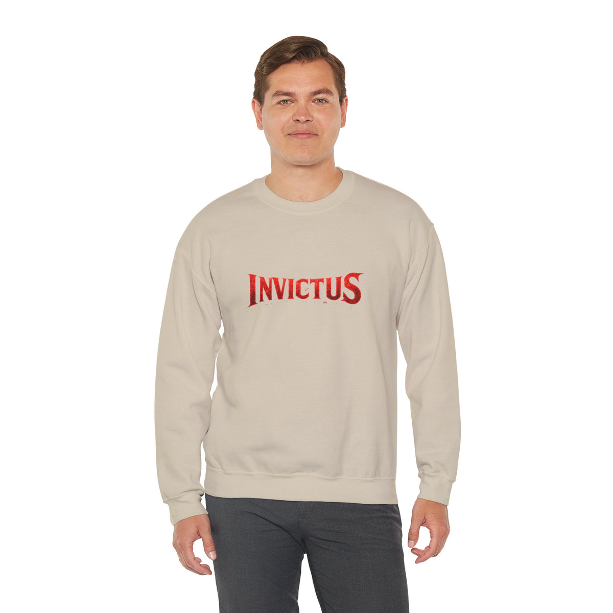 Invictus Crewneck Sweatshirt — Bold Red Script Pullover