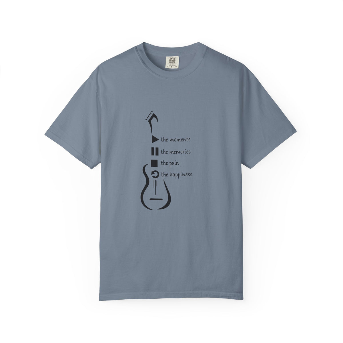 Guitar Silhouette Tee — "Our Moments, Our Memories, Our Music, Our Happiness"