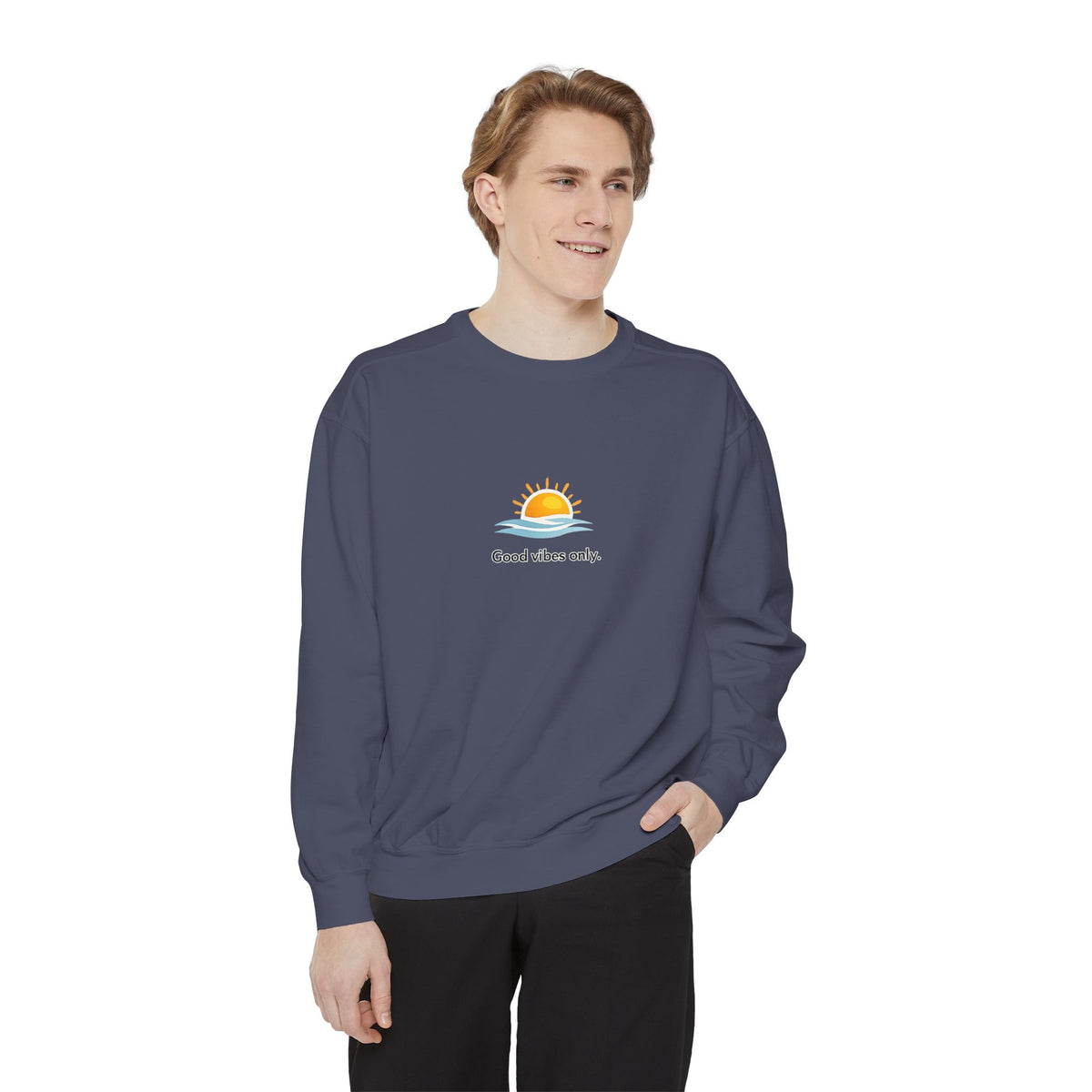 Good Vibes Only Sweatshirt — Sunrise Graphic Cozy Pullover