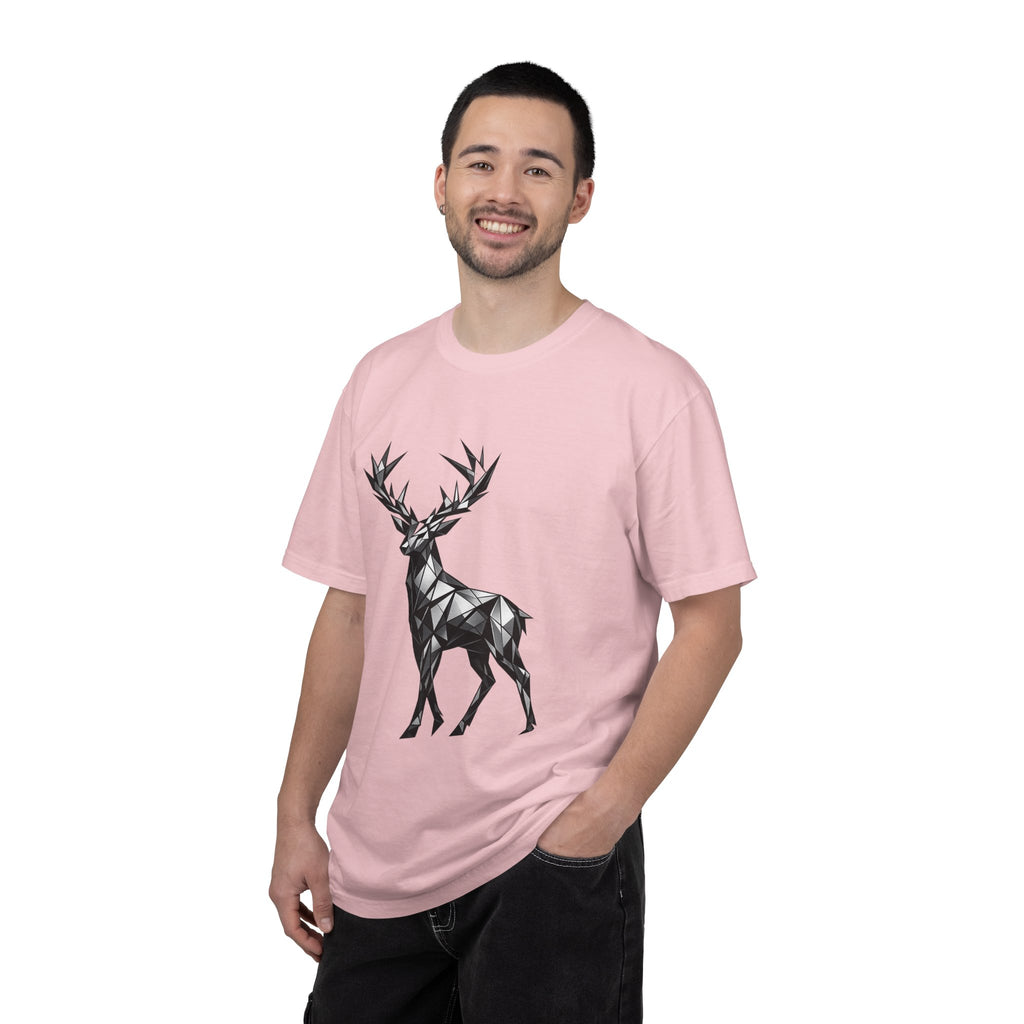 Geometric Stag T-Shirt — Black Polygon Deer Graphic Tee