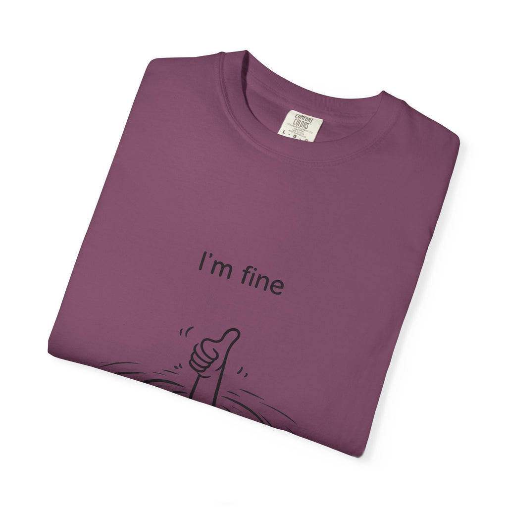 I’m Fine T-Shirt — Minimal Funny Tee with Thumbs-Up Drowning Illustration