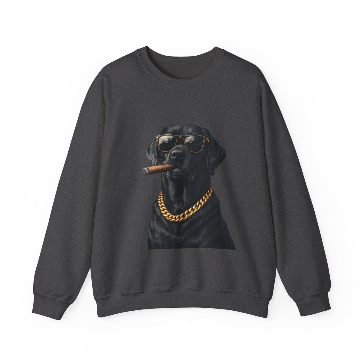 Cool Black Lab Crewneck Sweatshirt — Dog with Cigar & Gold Chain Graphic