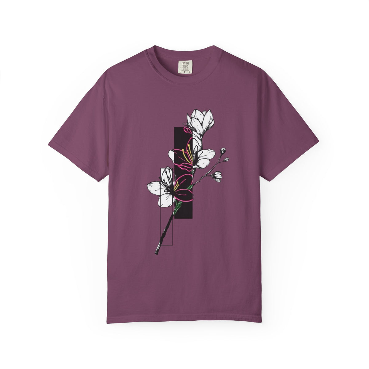 Floral Minimalist T-Shirt — Black Bar Magnolia Graphic
