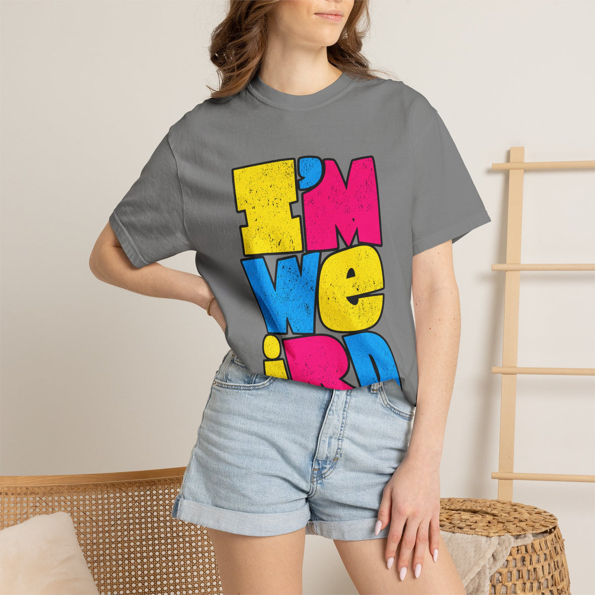 "I'M WEIRD" Colorblock Graphic T-Shirt — Retro Pop Statement Tee