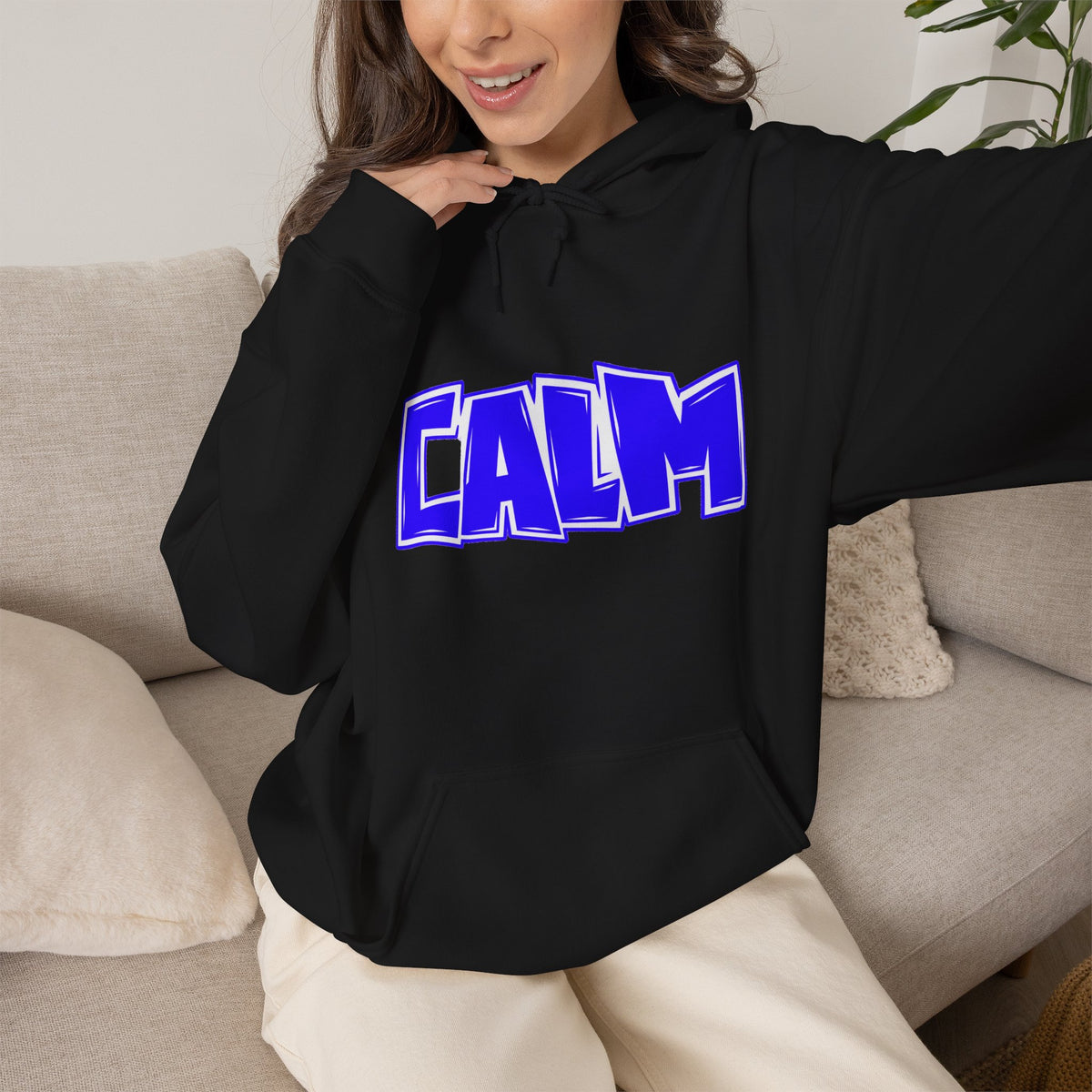 Calm Graphic Hoodie — Bold Blue Streetwear Pullover