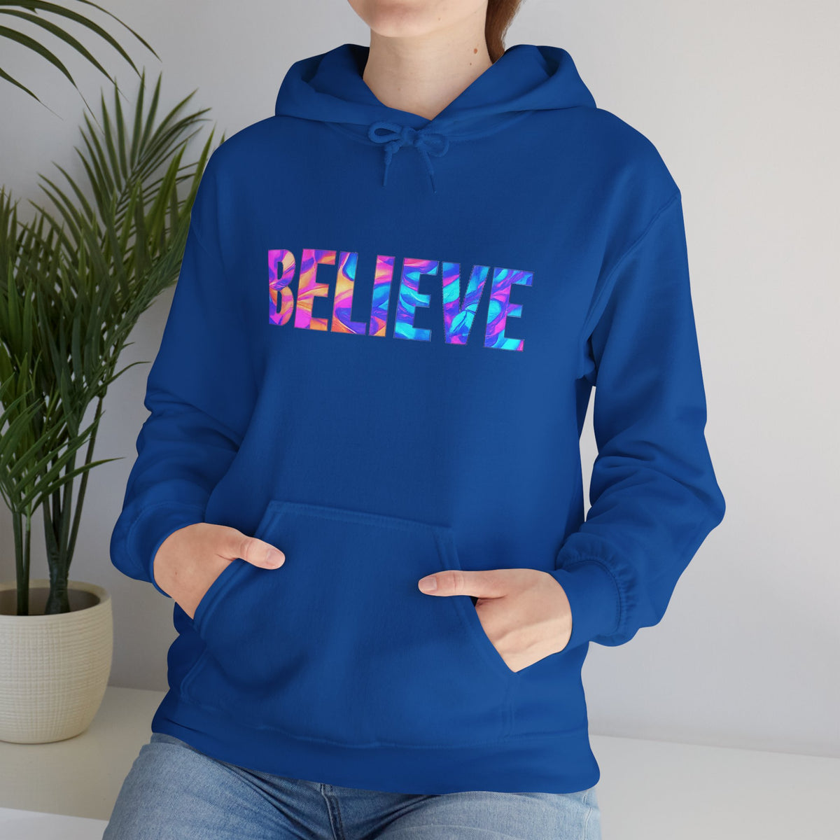 Believe in Yourself Hoodie — Colorful Watercolor Text Inspirational Sweatshirt