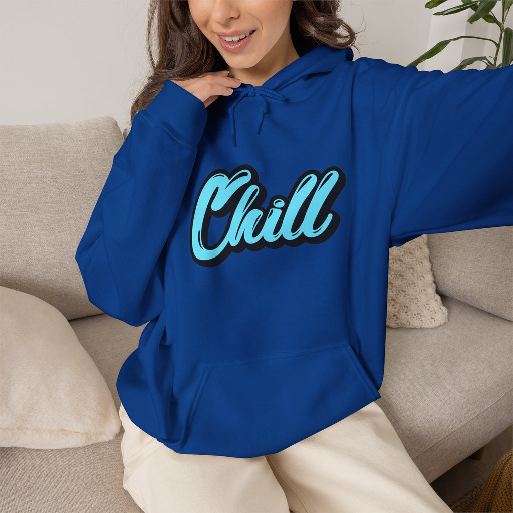 Chill Script Hoodie — Retro Blue Chill Graphic Pullover