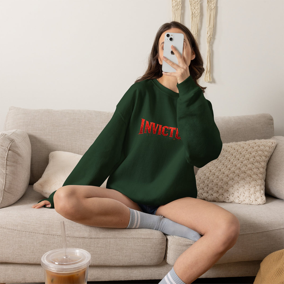 Invictus Crewneck Sweatshirt — Bold Red Script Pullover