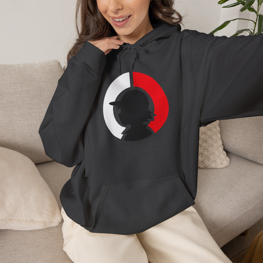 Detective Silhouette Hoodie – Minimal Red Moon Mystery Graphic