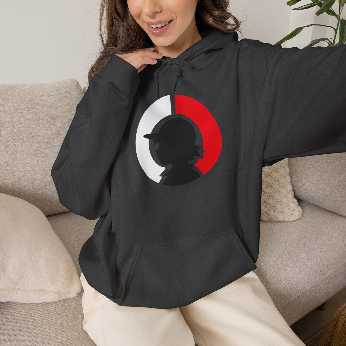 Detective Silhouette Hoodie – Minimal Red Moon Mystery Graphic