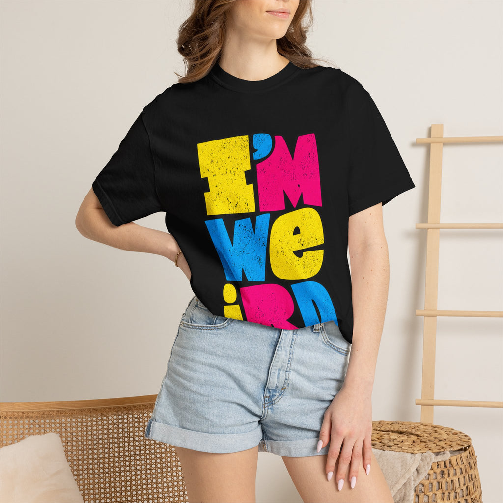 "I'M WEIRD" Colorblock Graphic T-Shirt — Retro Pop Statement Tee