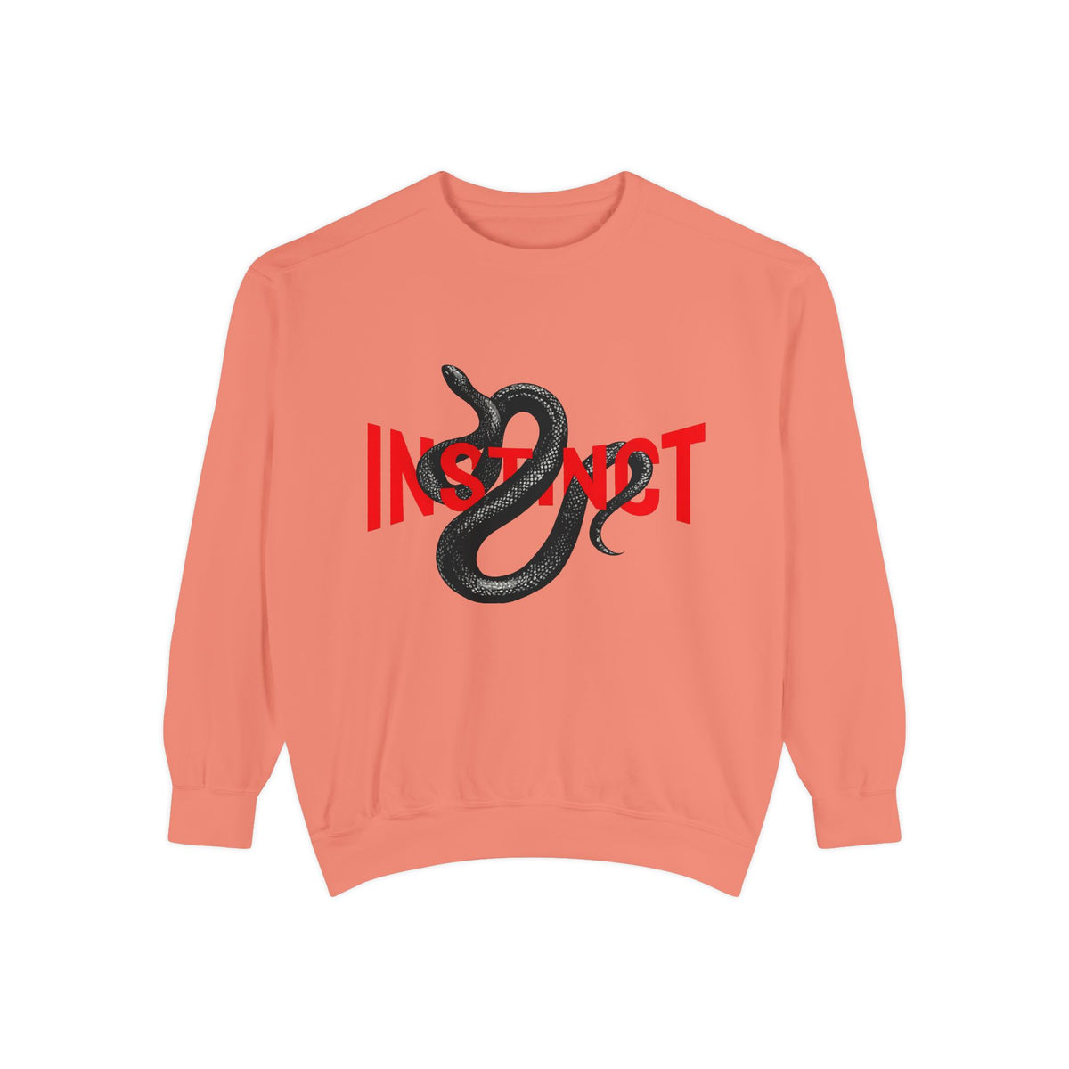 Instinct Snake Sweatshirt — Graphic Crewneck with Bold Red Text