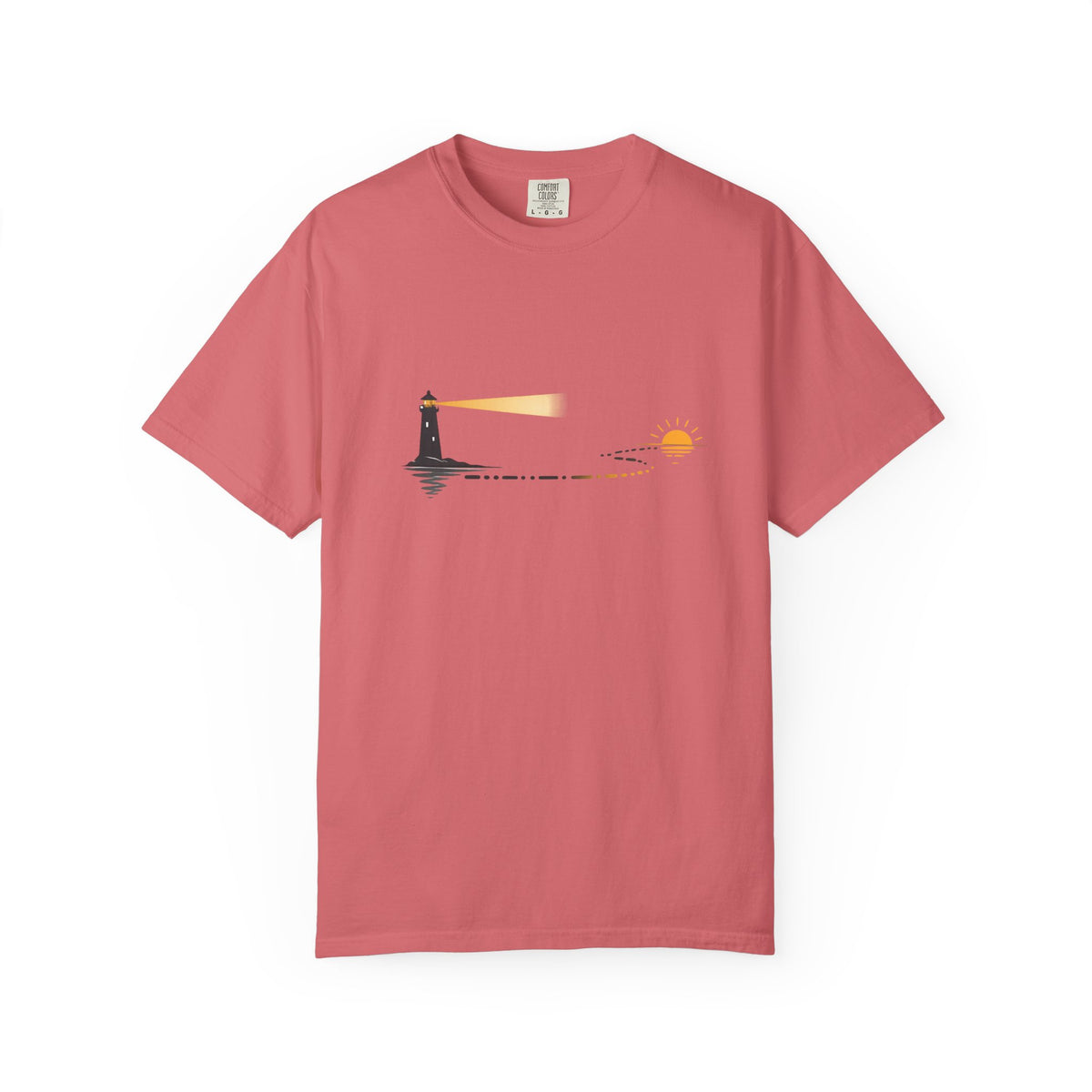 Lighthouse Sunset T-Shirt — Nautical Coastal Tee with Beacon Graphic