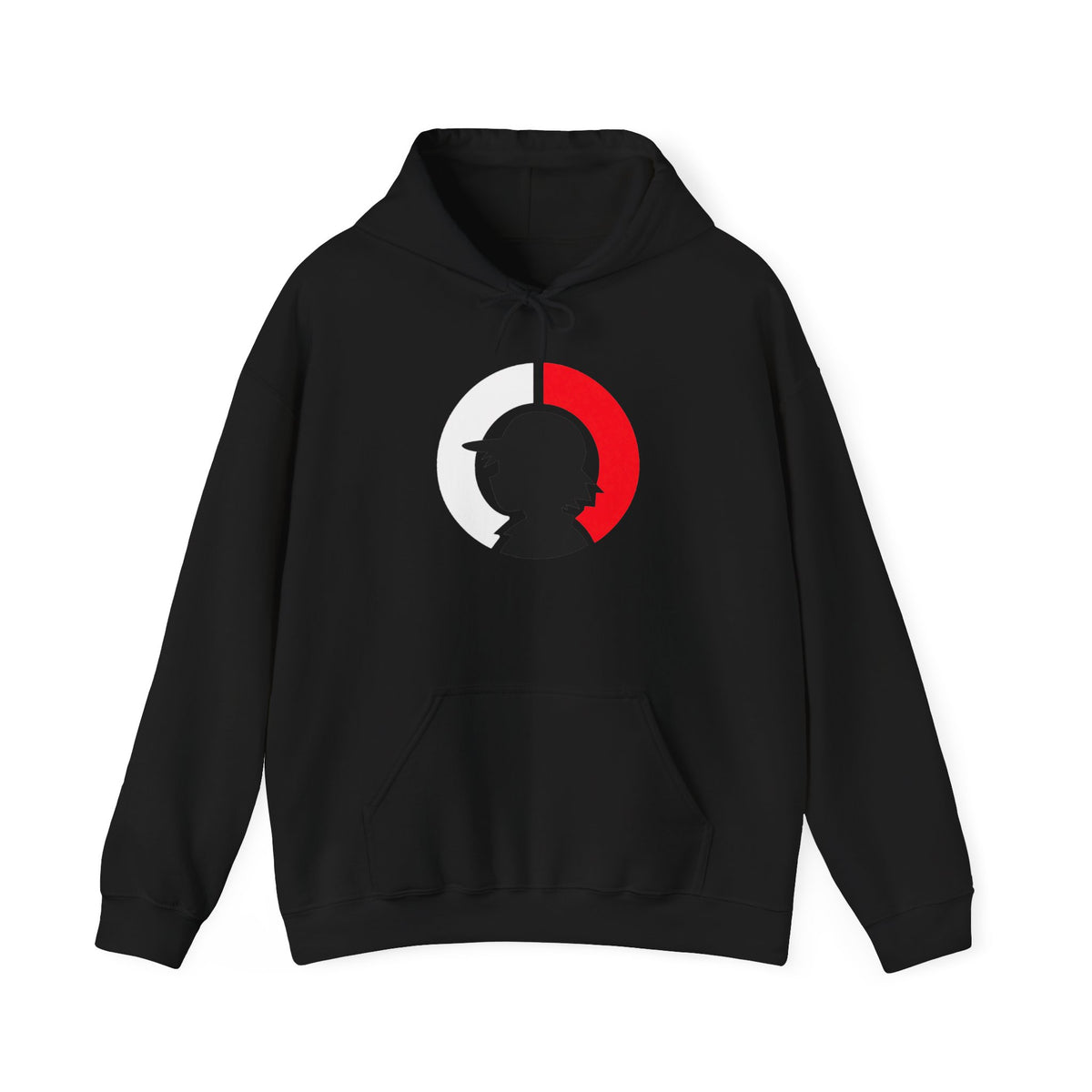 Detective Silhouette Hoodie – Minimal Red Moon Mystery Graphic