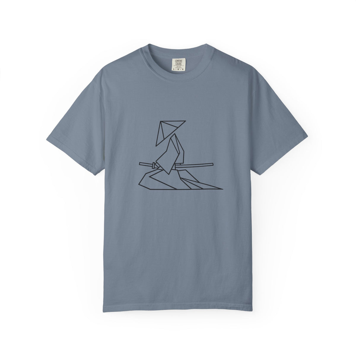 Samurai Line Art T-Shirt — Minimal Origami Swordsman Graphic Tee