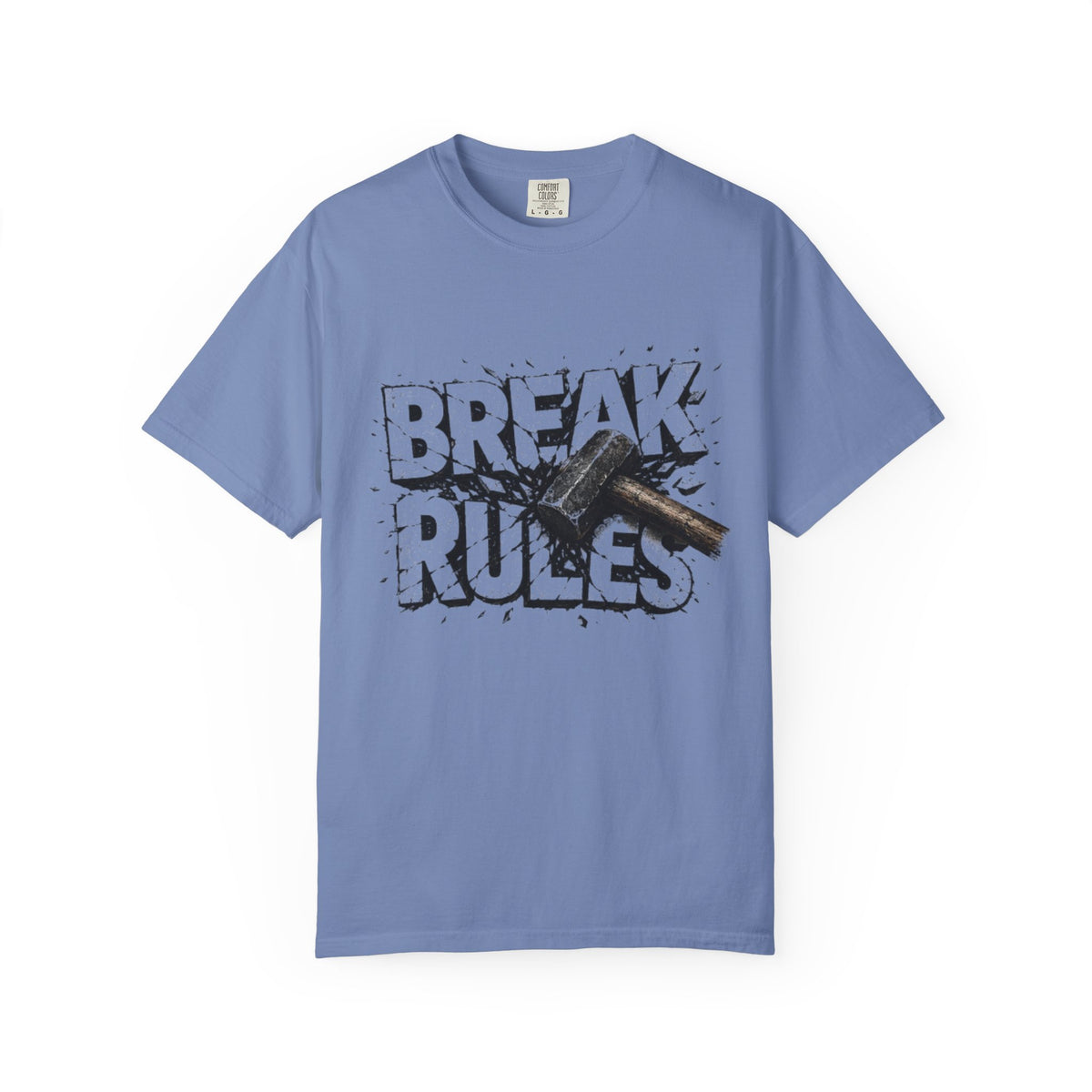 Break Rules T-Shirt — Graphic 'Break Rules' Design with Hammer