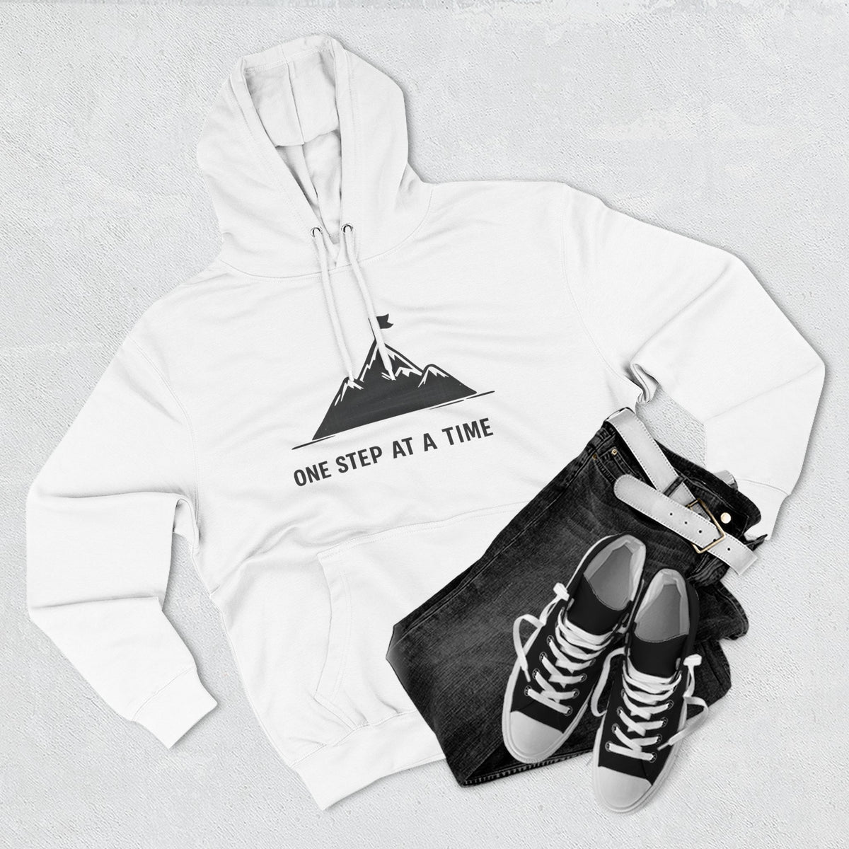 Hoodie - 'One Step at a Time' Mountain Graphic Fleece Hoodie