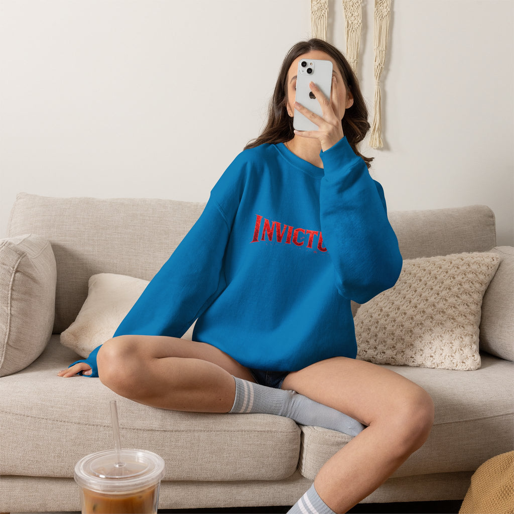 Invictus Crewneck Sweatshirt — Bold Red Script Pullover