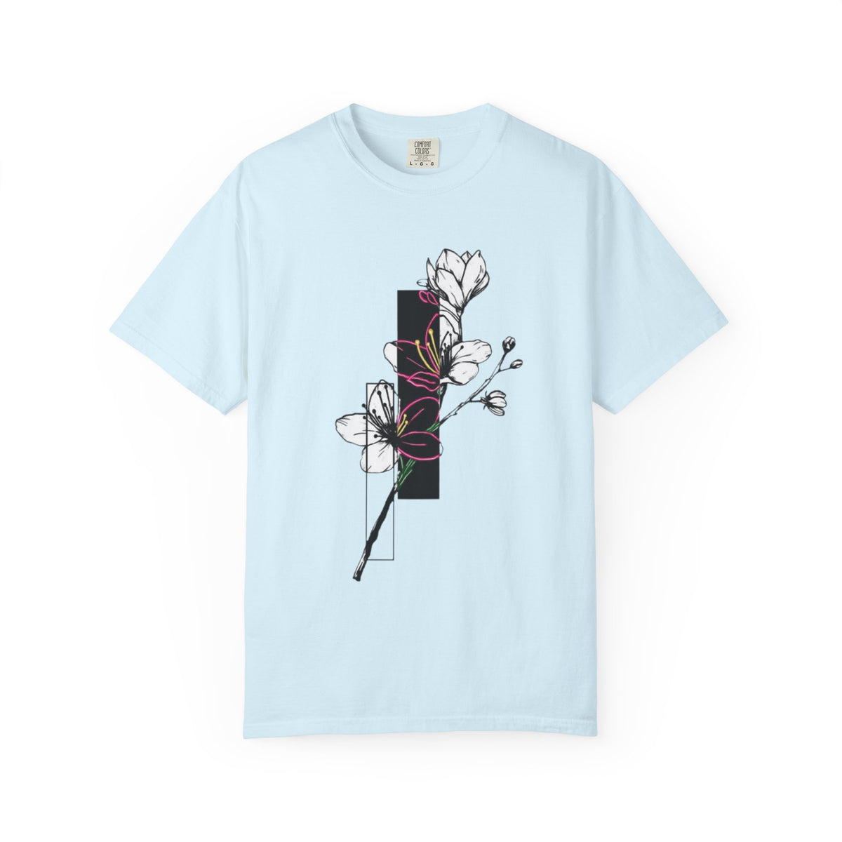 Floral Minimalist T-Shirt — Black Bar Magnolia Graphic