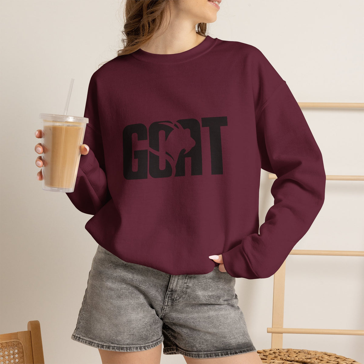 GOAT Graphic Sweatshirt — Athletic "GOAT" Logo Crewneck for Sports Fans
