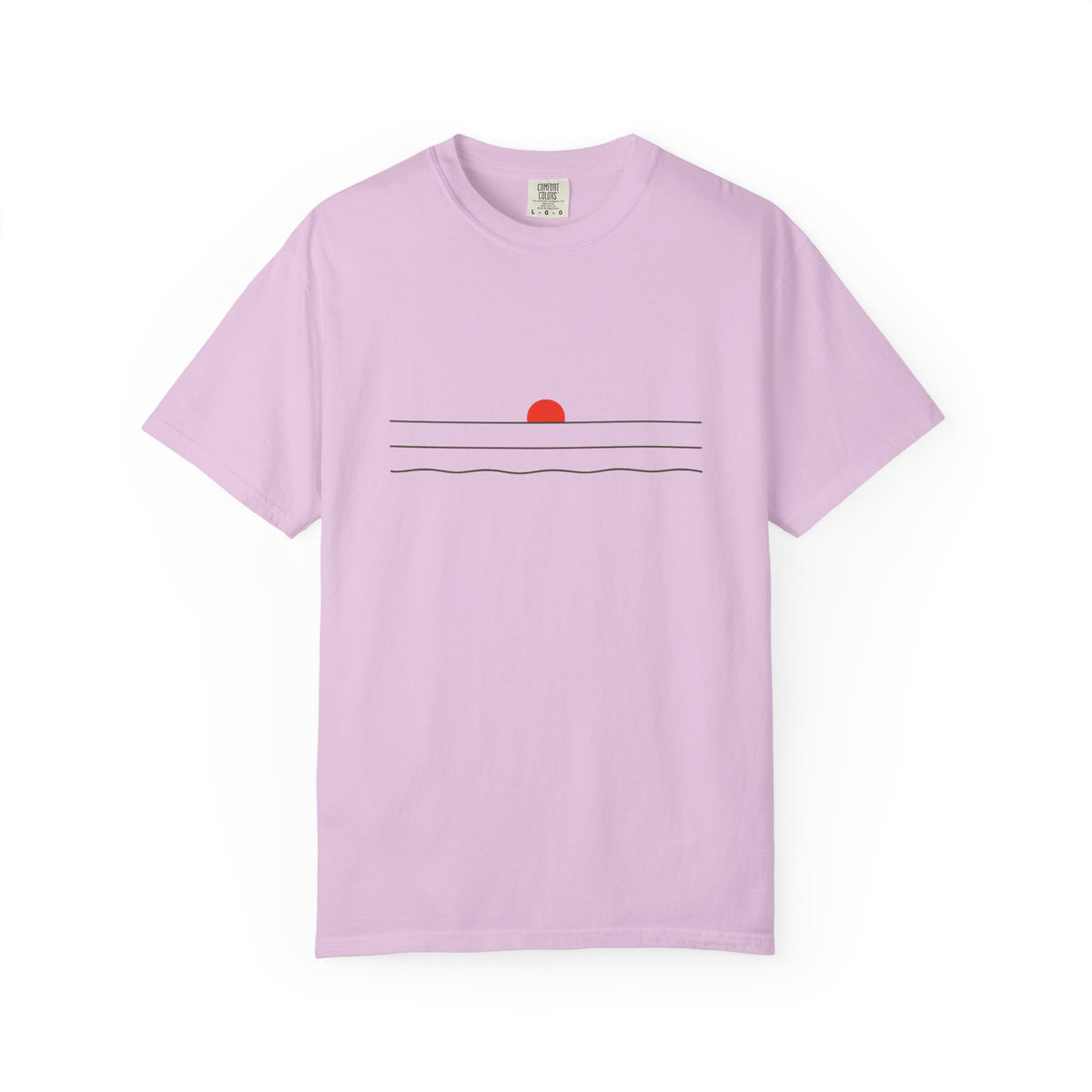 Sunset Minimalist T-Shirt — Red Sun Over Wavy Lines Tee