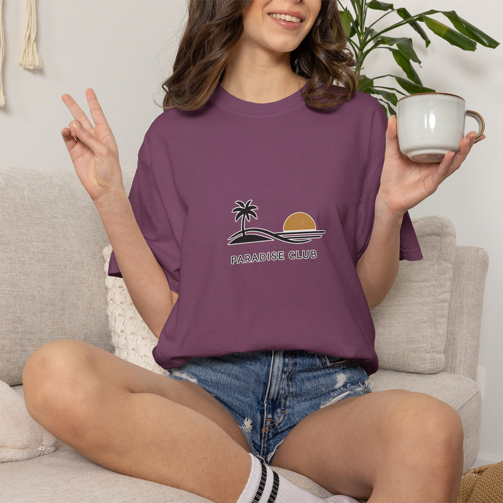 Paradise Club Tee — Minimal Sunset Palm Graphic T-Shirt
