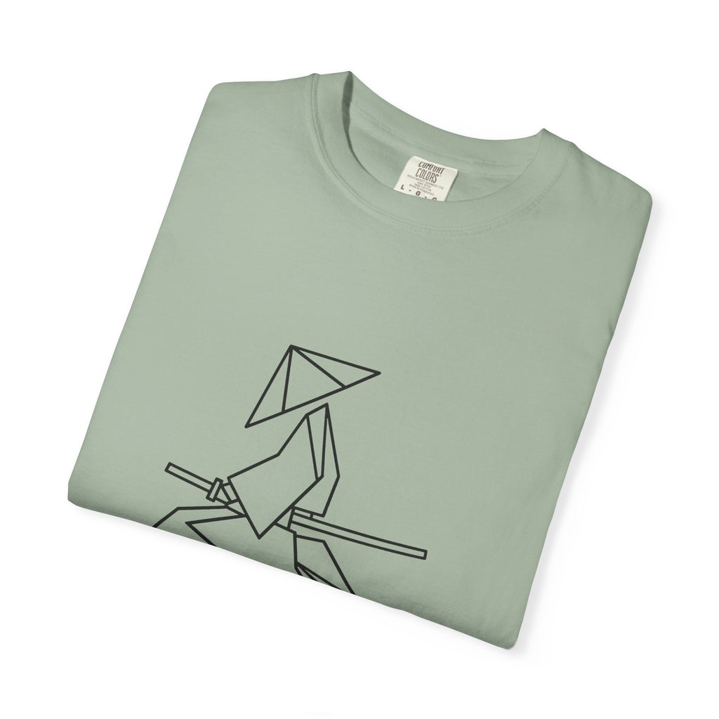 Samurai Line Art T-Shirt — Minimal Origami Swordsman Graphic Tee