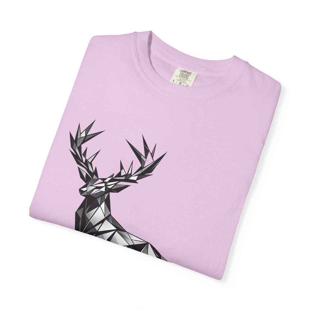 Geometric Stag T-Shirt — Black Polygon Deer Graphic Tee
