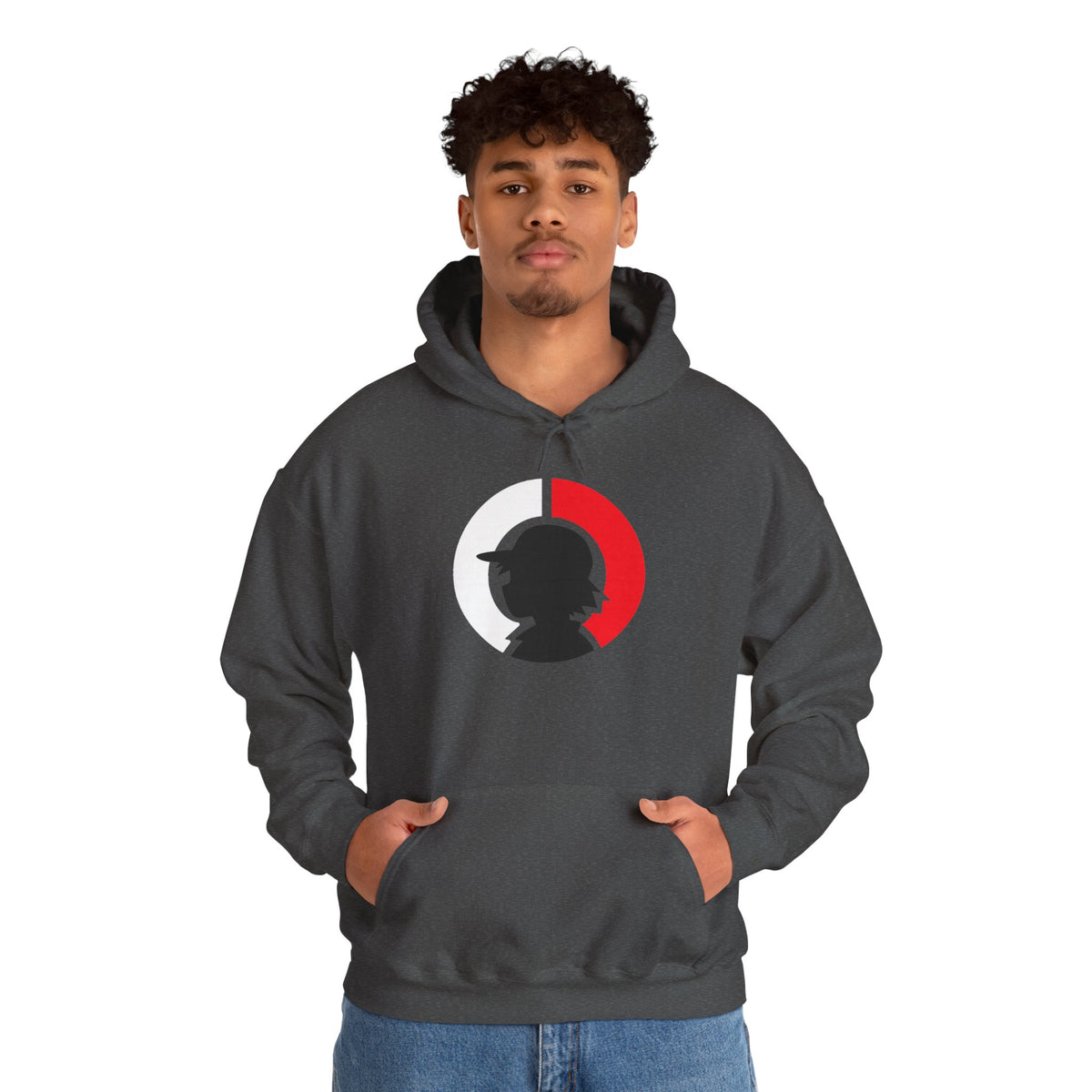 Detective Silhouette Hoodie – Minimal Red Moon Mystery Graphic