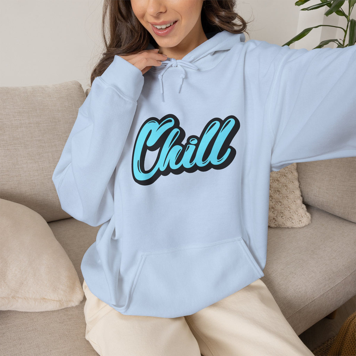 Chill Script Hoodie — Retro Blue Chill Graphic Pullover