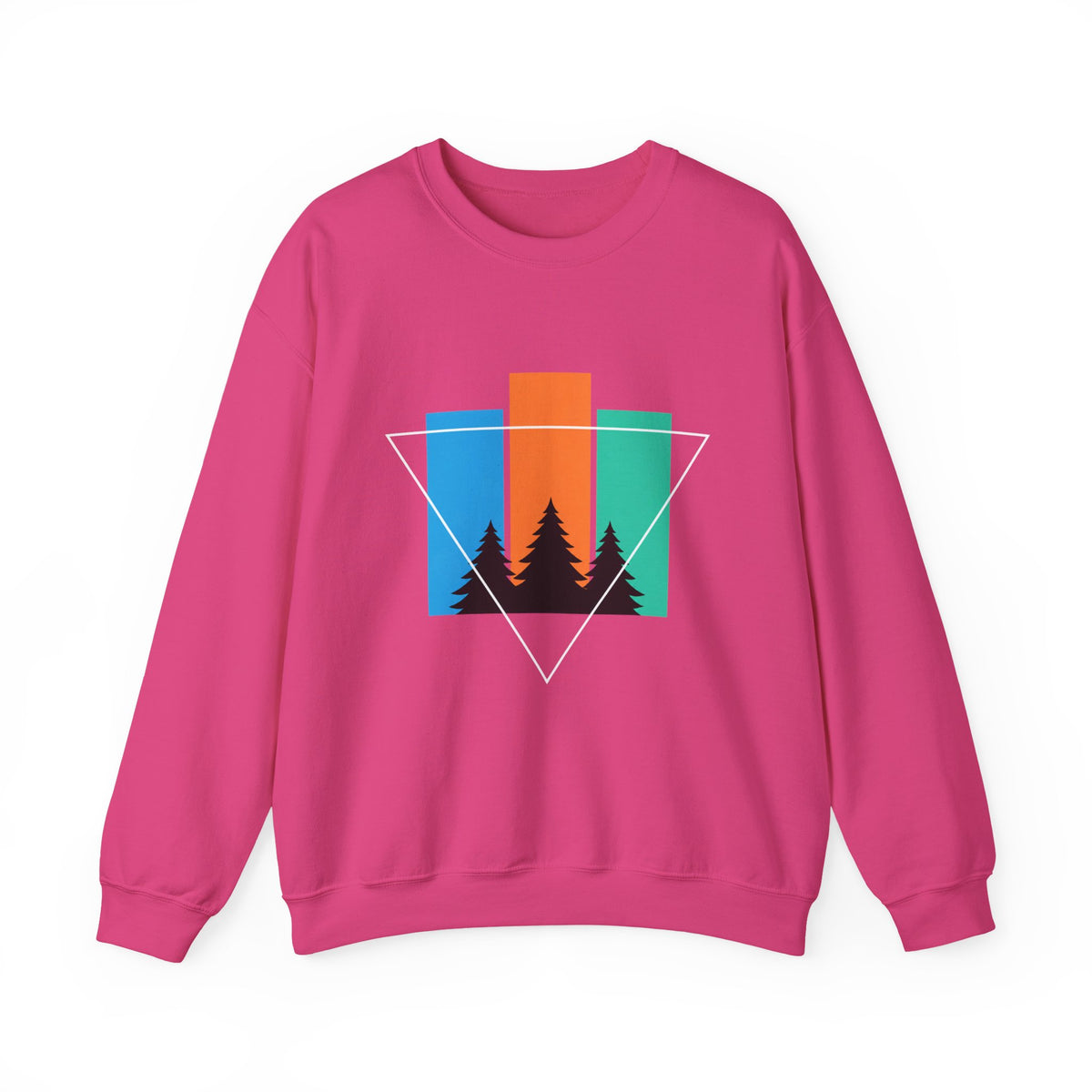 Retro Forest Crewneck Sweatshirt — Colorblock Trees Graphic