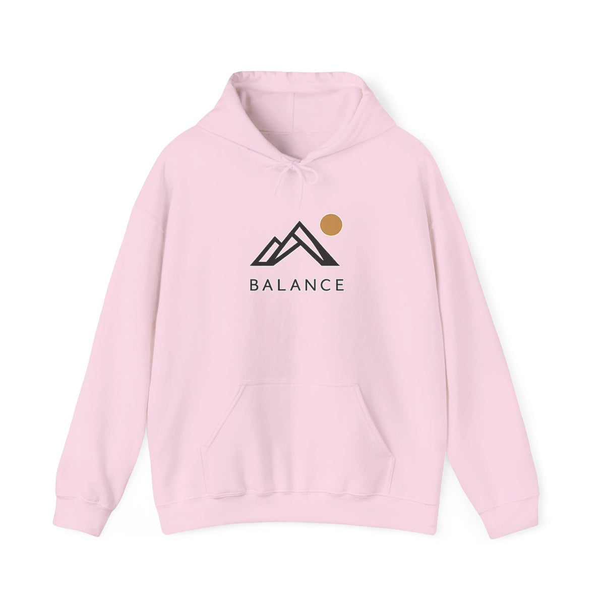 Balance Mountain Hoodie — Minimalist Sunrise Graphic Hooded Sweatshirt