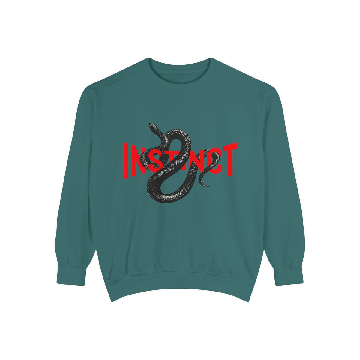 Instinct Snake Sweatshirt — Graphic Crewneck with Bold Red Text