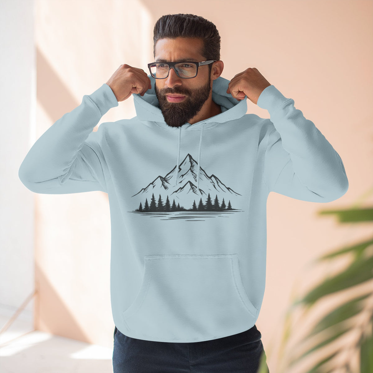 Mountain Pines Hoodie — Minimal Mountain & Forest Graphic Pullover