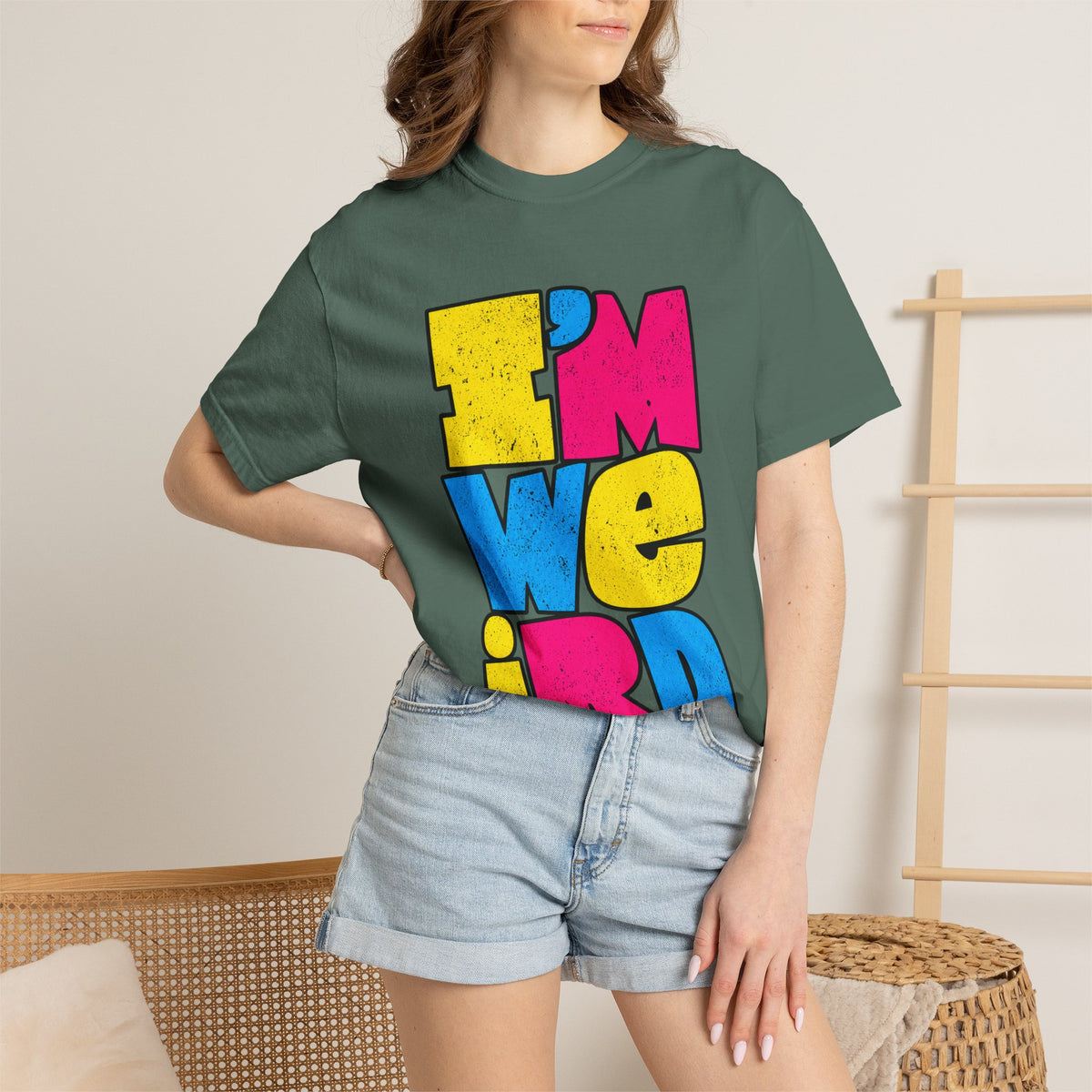 "I'M WEIRD" Colorblock Graphic T-Shirt — Retro Pop Statement Tee