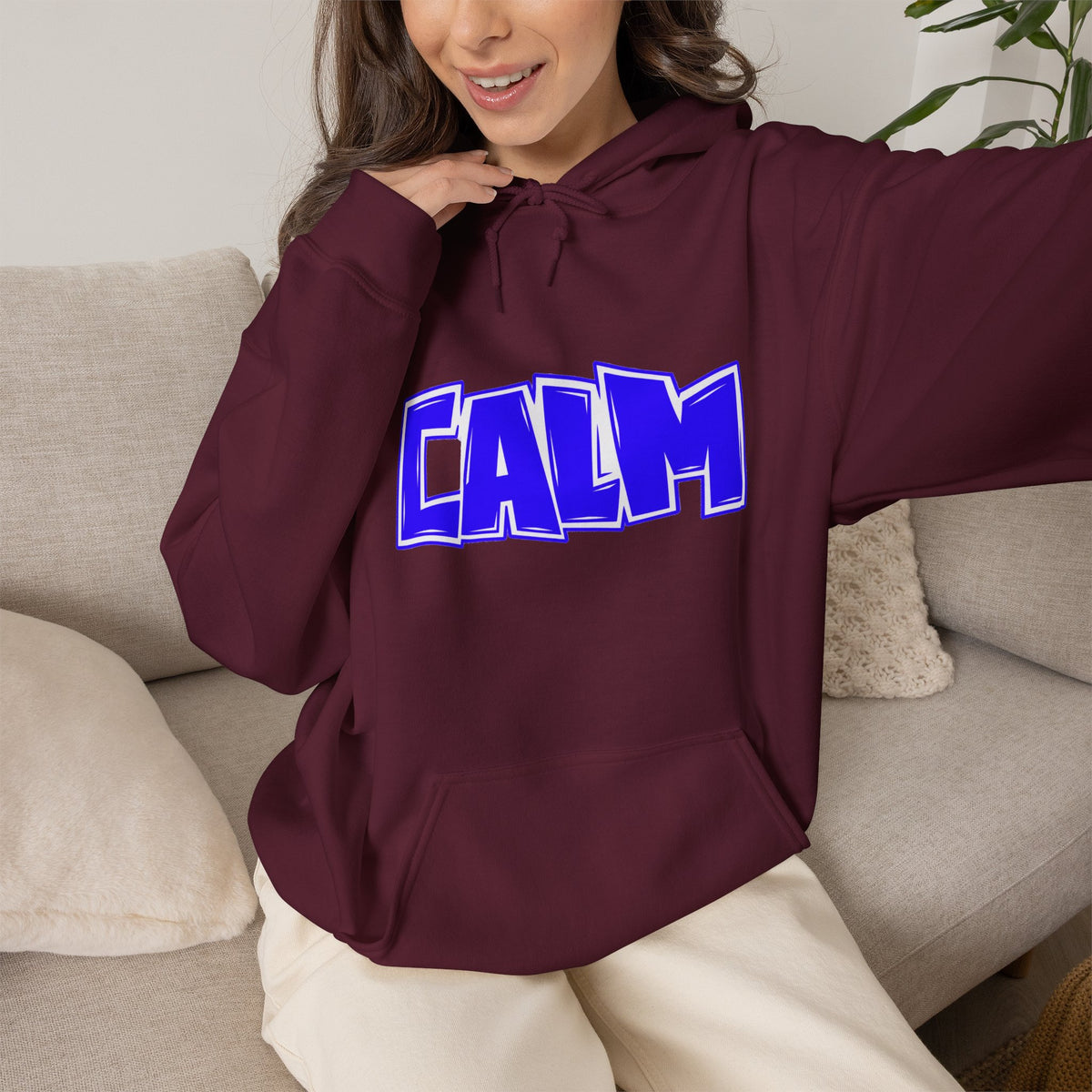 Calm Graphic Hoodie — Bold Blue Streetwear Pullover