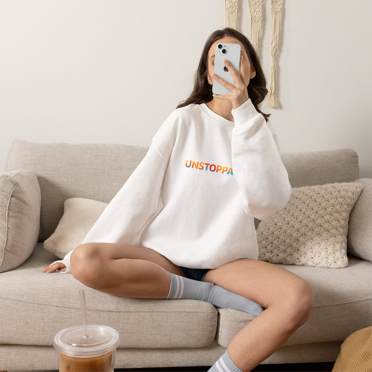 Unstoppable Crewneck Sweatshirt — Inspirational Rainbow Text Pullover