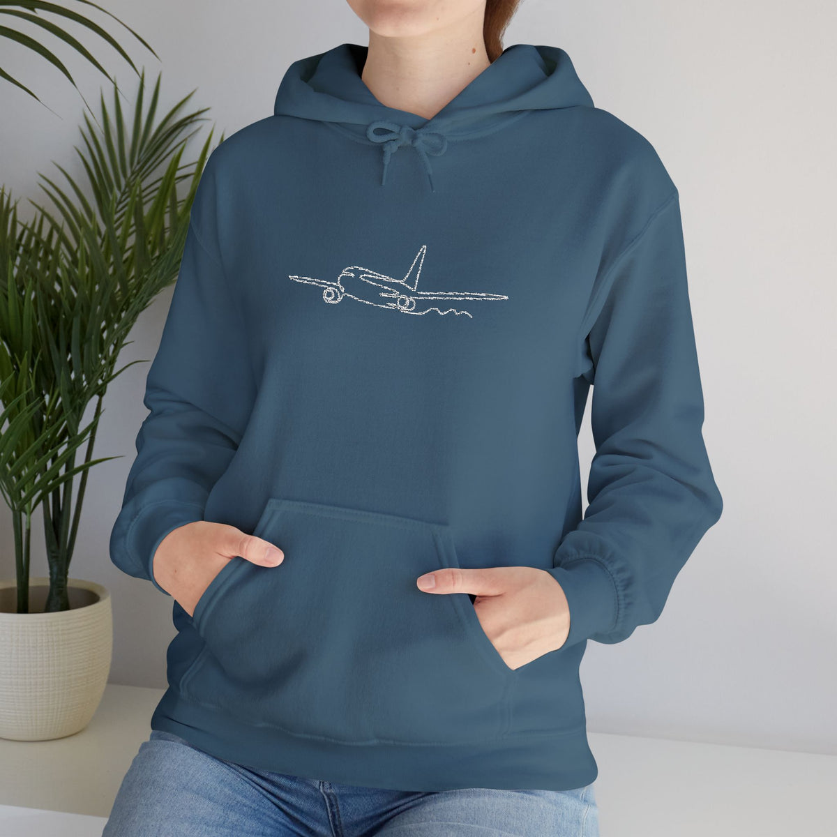 Airplane Silhouette Embroidered Hoodie — Minimal Flight Crew & Aviation Gift