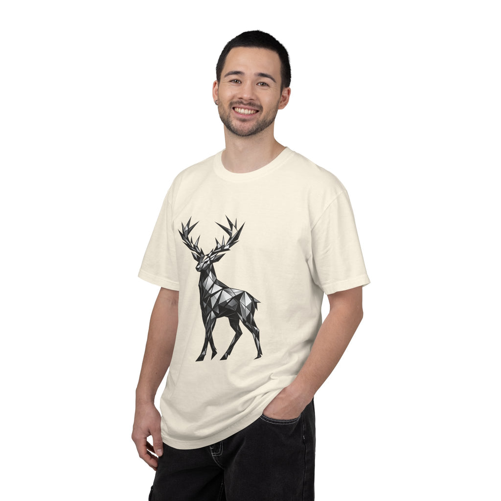 Geometric Stag T-Shirt — Black Polygon Deer Graphic Tee